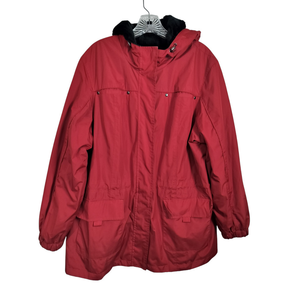 3203)London Fog Red zip Up Hoodie Fleece Lined Rain Coat Size XL